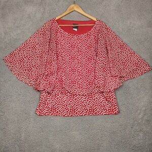 Coco Blanco Blouse Womens Extra Large Red Polka-Dot  Flare Sleeves Stretchy